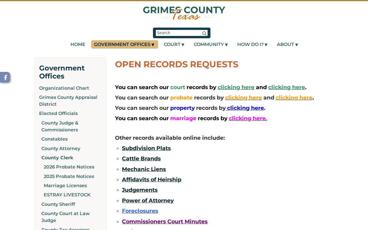 Grimes County Clerk online record access and public-records information