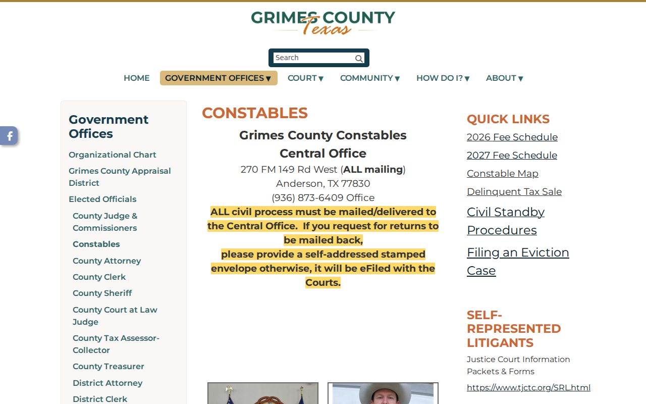 Grimes County Constable central office for process service and agency contacts