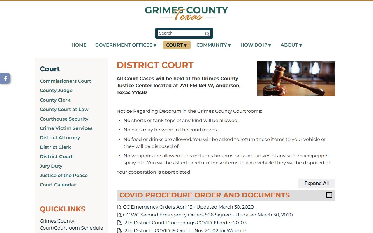 Grimes County Justice and Business Center in Anderson, where county courts are located