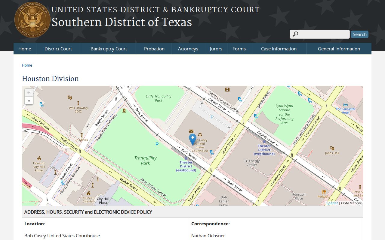 Southern District of Texas Houston Division information relevant to Grimes County federal cases