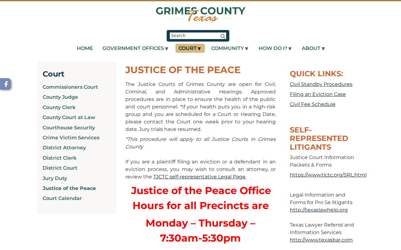 Grimes County Justice of the Peace court contacts for warrant and citation records